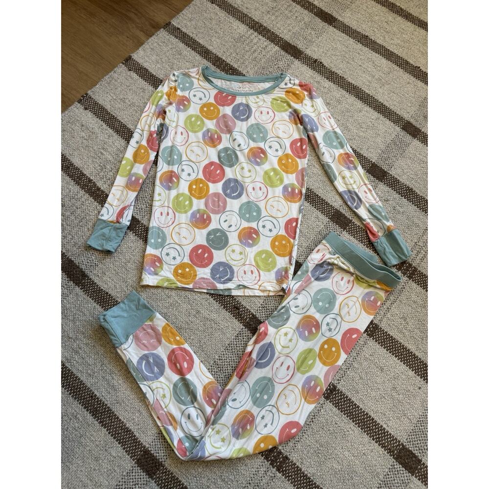 Little Sleepies Bamboo Pajama Set Girls 9/10 Long Sleeve Pants Smiley Faces